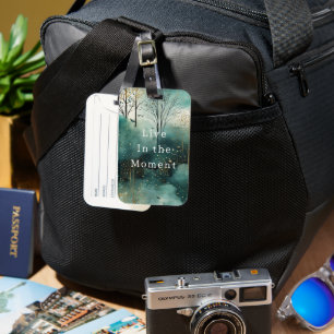 Groene Gouden Bomen Met Vogels Kerstmis Bagagelabel