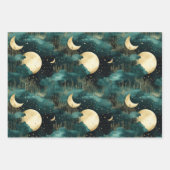 Groene Gouden Bomen Met Vogels Kerstmis Inpakpapier Vel (Voorkant 3)