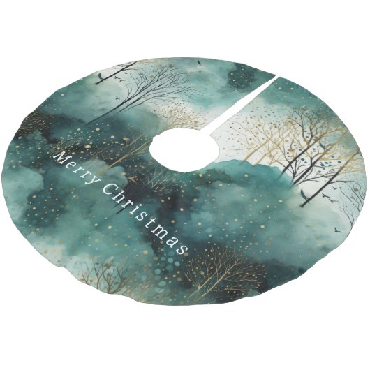 Groene Gouden Bomen Met Vogels Kerstmis Kerstboom Rok (Gekanteld)