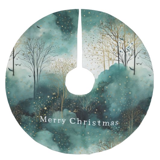 Groene Gouden Bomen Met Vogels Kerstmis Kerstboom Rok (Voorkant)