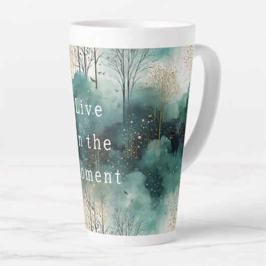 Groene Gouden Bomen Met Vogels Kerstmis Latte Mok (Rechterhoek)