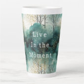 Groene Gouden Bomen Met Vogels Kerstmis Latte Mok (Voorkant)