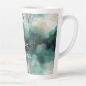 Groene Gouden Bomen Met Vogels Kerstmis Latte Mok (Rechts)