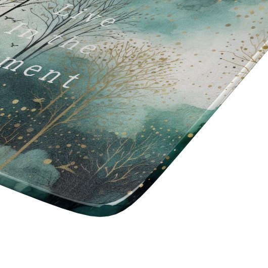 Groene Gouden Bomen Met Vogels Kerstmis Snijplank (Hoek)