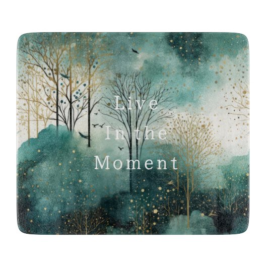 Groene Gouden Bomen Met Vogels Kerstmis Snijplank (Voorkant)