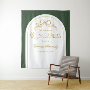 Groene gouden boog Elegante Quinceanera foto achte Wandkleed