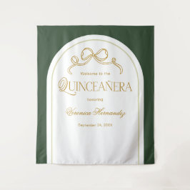 Groene gouden boog Elegante Quinceanera foto achte Wandkleed