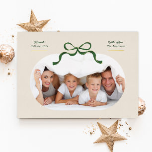 Groene & Gouden Boog Gelukkig Kerstfeest Ovale Folie Feestdagenkaart