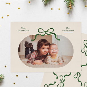 Groene & Gouden Boog Merry Kerstmis Ovale Foto Folie Feestdagenkaart