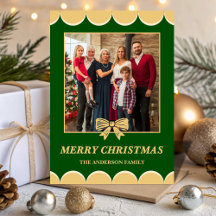 Groene & Gouden Boog Scalloped Familie Kerst Foto
