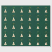 Groene gouden boom sneeuw Kerstmis Cadeaupapier (Vlak)
