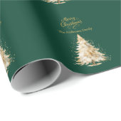 Groene gouden boom sneeuw Kerstmis Cadeaupapier (Rol Hoek)