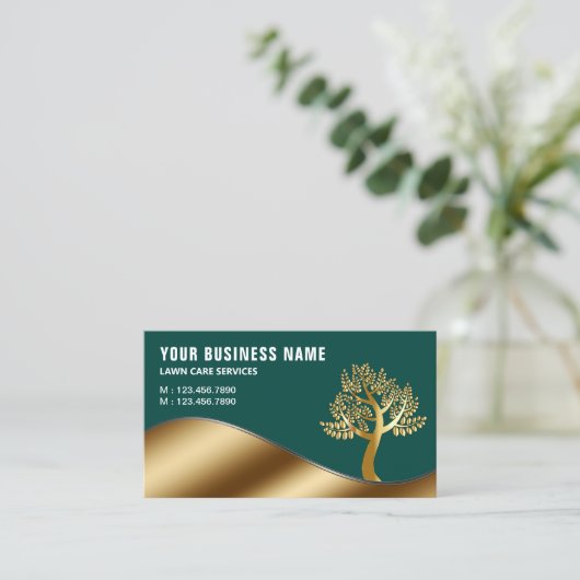 Groene Gouden Boom Tuinieren Landscaping Gazonverz Visitekaartje (Staand voorkant)