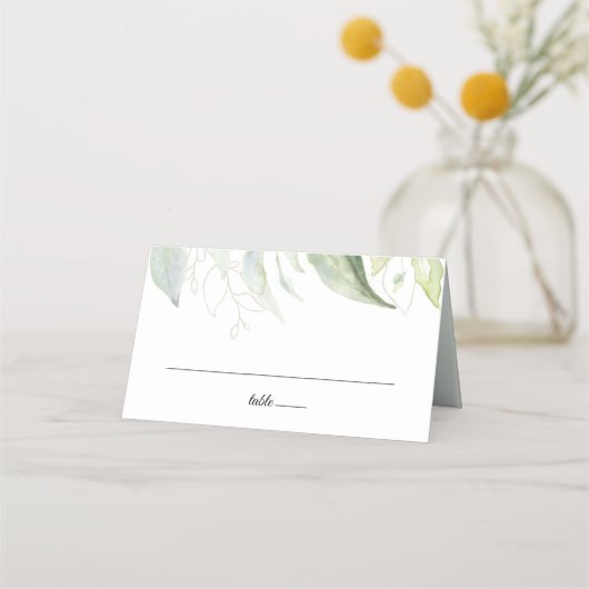 Groene Gouden Botanische Bladeren Plaatskaartje (Voorkant)