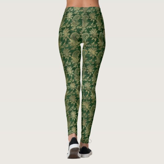 Groene gouden  botanische Damaspatronen Leggings (Achterkant)