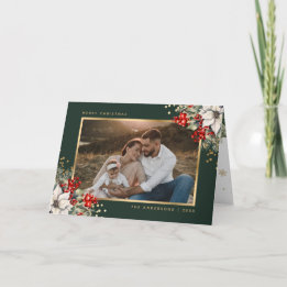 Groene Gouden Botanische Foto Kerstkaart Kaart
