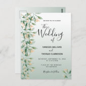 Groene gouden botanische huwelijksuitnodiging briefkaart (Voorkant / Achterkant)