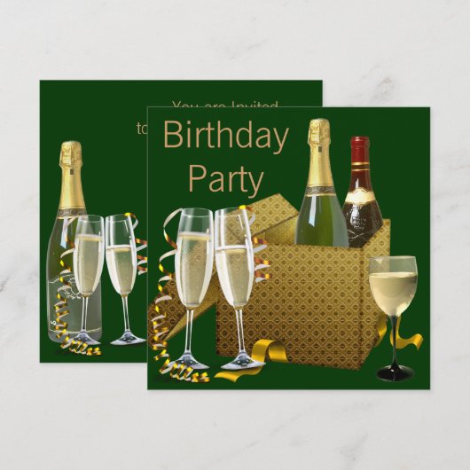 Groene gouden champagne wijnglazen verjaardagsfees kaart (Voorkant / Achterkant)