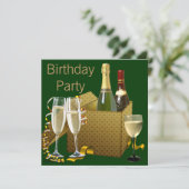 Groene gouden champagne wijnglazen verjaardagsfees kaart (Staand voorkant)
