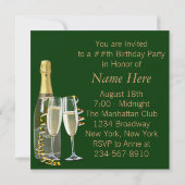 Groene gouden champagne wijnglazen verjaardagsfees kaart (Achterkant)
