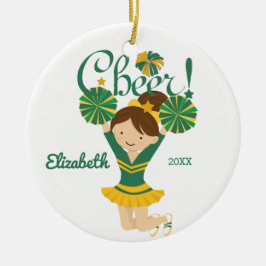 Groene & Gouden Cheer Bruine Cheerleader Ornament