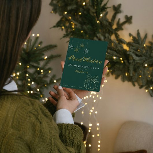 Groene & Gouden Christelijke Kerstkaart – Matt. 1: