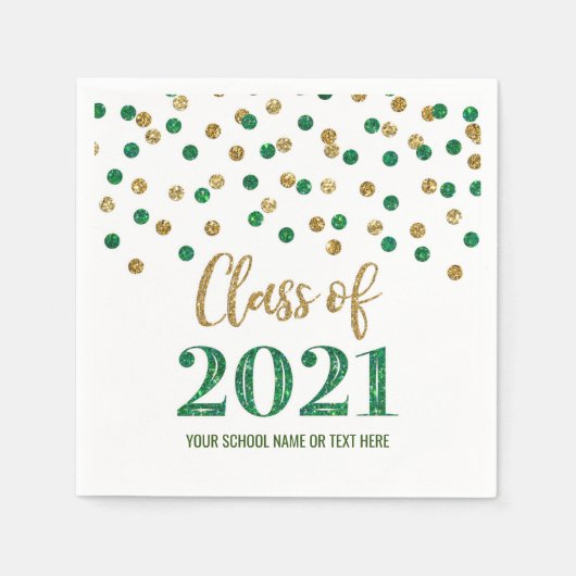 Groene Gouden Confetti Klasse van 2021 Afstuderen Servet (Voorkant)