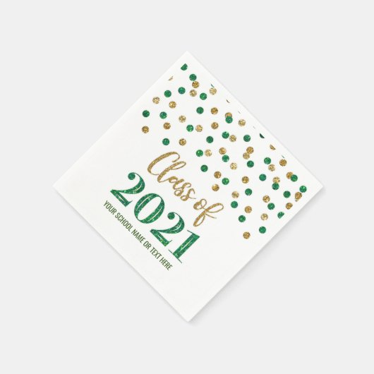 Groene Gouden Confetti Klasse van 2021 Afstuderen Servet (Hoek)