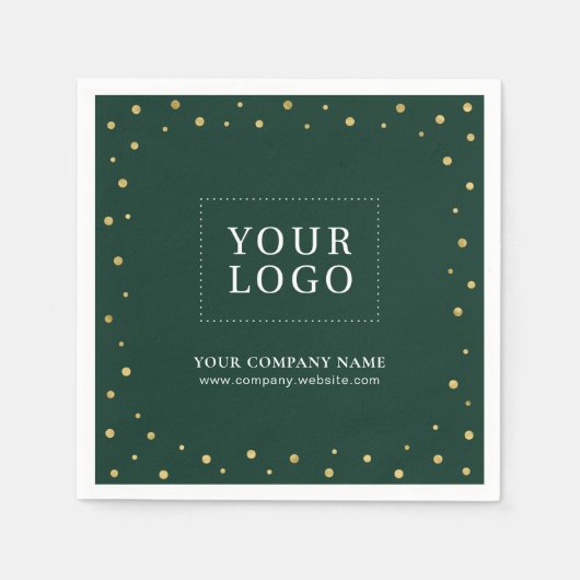 Groene & Gouden Confetti Zakelijke Promotie Logo Servet (Voorkant)