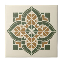 Groene, Gouden & Cream Geometrische Patroon Kerami