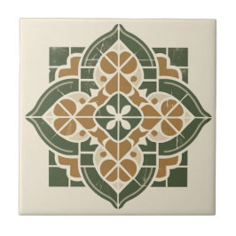 Groene, Gouden & Cream Geometrische Patroon Kerami Tegeltje