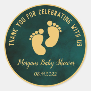 Groene Gouden Dank Je Wel Baby Shower Ronde Sticker