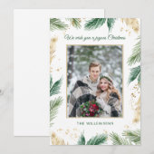 Groene & Gouden dennennaalden Kerstmis Foto Feestdagenkaart (Voorkant / Achterkant)