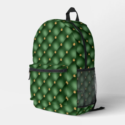 Groene Gouden Diamanten Geplooide Rugzak (Achterkant Hoek Rechts)