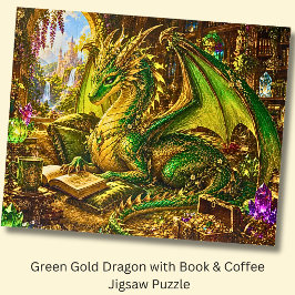 Groene Gouden Draak met Boek & Koffie Legpuzzel