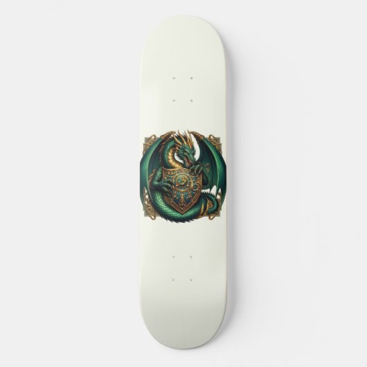 Groene & Gouden Draak met Schild Persoonlijk Skateboard (Voorkant)