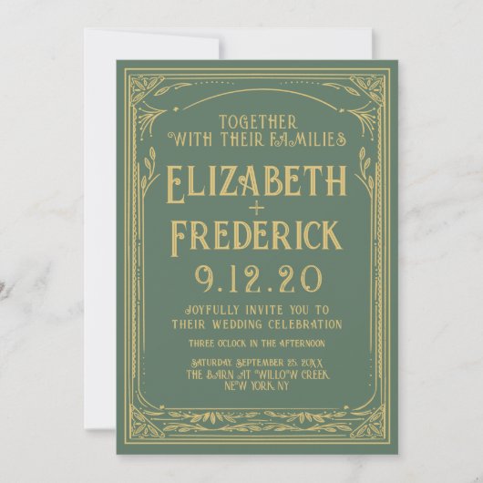 groene gouden drukbruiloft kaart (Voorkant)
