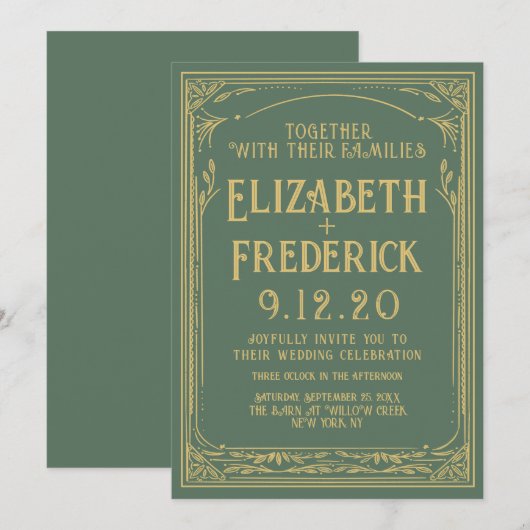 groene gouden drukbruiloft kaart (Voorkant / Achterkant)