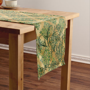 Groene & Gouden Elegante Damast Patroon Tafel Runn Korte Tafelloper
