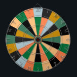 Groene gouden en Oranje spelkamerkleuren Dartbord<br><div class="desc">Helder gekleurd dartboard voor klassieke gamekamer</div>