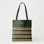 Groene gouden en rode kerststrepen tote bag (Voorkant)