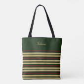 Groene gouden en rode kerststrepen tote bag (Achterkant)