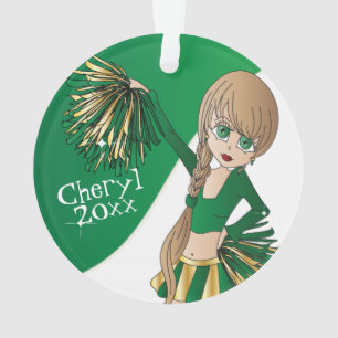 Groene, gouden en witte Cheerleader Girl 📣 Ornament