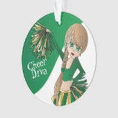 Groene, gouden en witte Cheerleader Girl 📣 Ornament (voorkant)