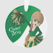 Groene, gouden en witte Cheerleader Girl 📣 Ornament (voorkant)