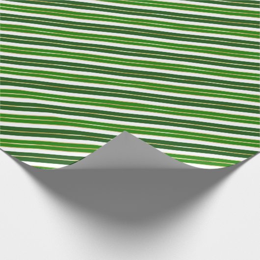 Groene, gouden en witte kerststrepen cadeaupapier (Hoek)