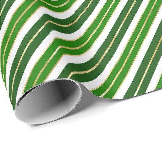 Groene, gouden en witte kerststrepen cadeaupapier (Rol Hoek)
