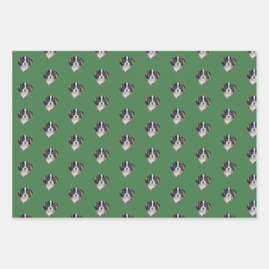 Groene, gouden en witte Sint Bernard illustratie Inpakpapier Vel (Voorkant)