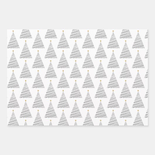 Groene, gouden en zwarte lijn kerstbomen inpakpapier vel (Voorkant 3)