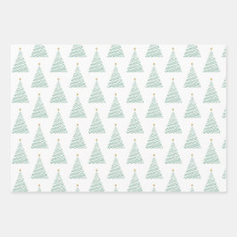 Groene, gouden en zwarte lijn kerstbomen inpakpapier vel